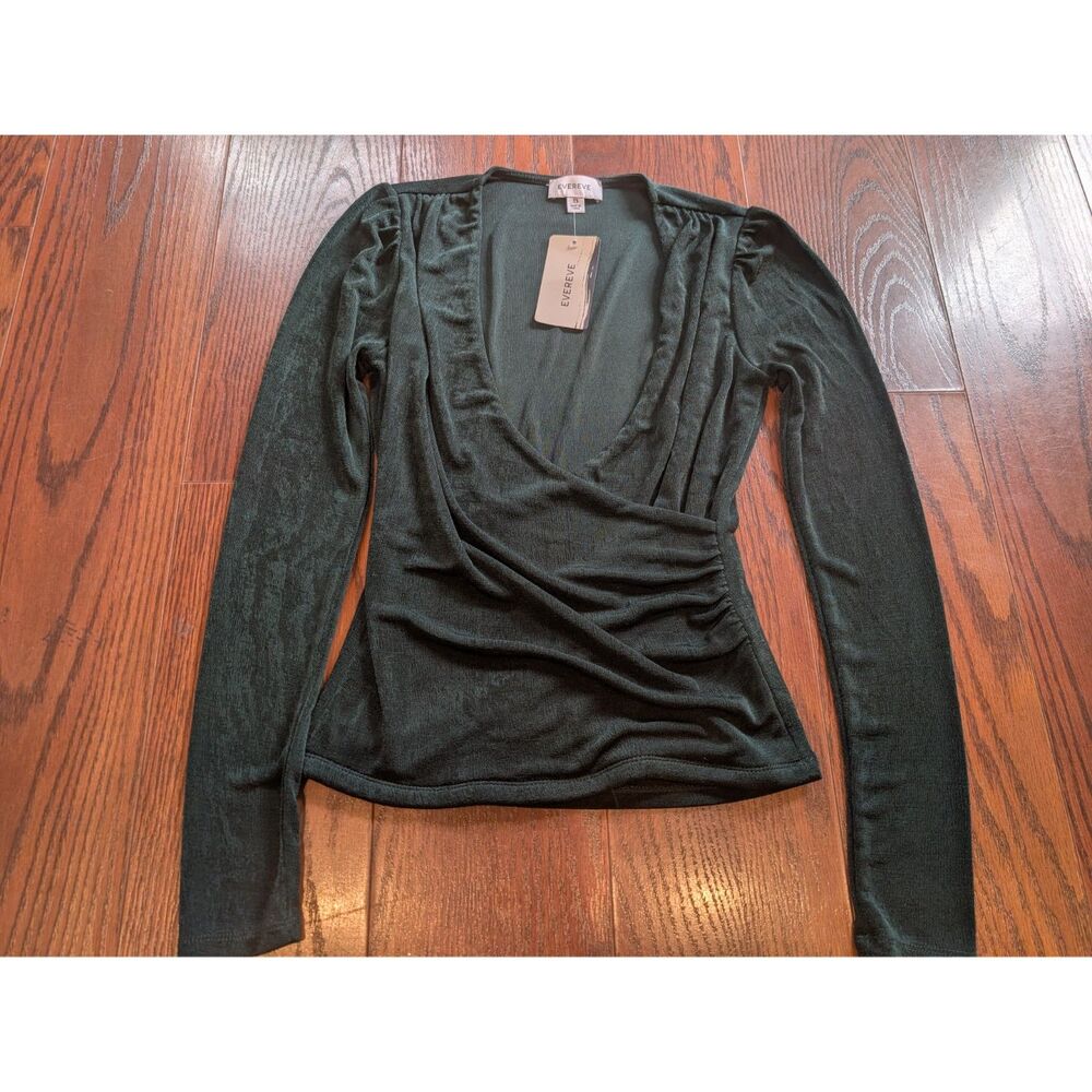 Evereve New Green Wrap Top XS Romantic Emerald Witchy Ren Faire Goblin Fairy